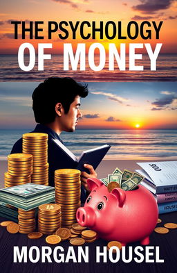 A visually striking image depicting key themes from 'The Psychology of Money' by Morgan Housel