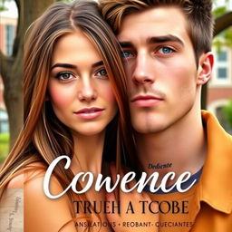 A romantic book cover featuring a duo of college students