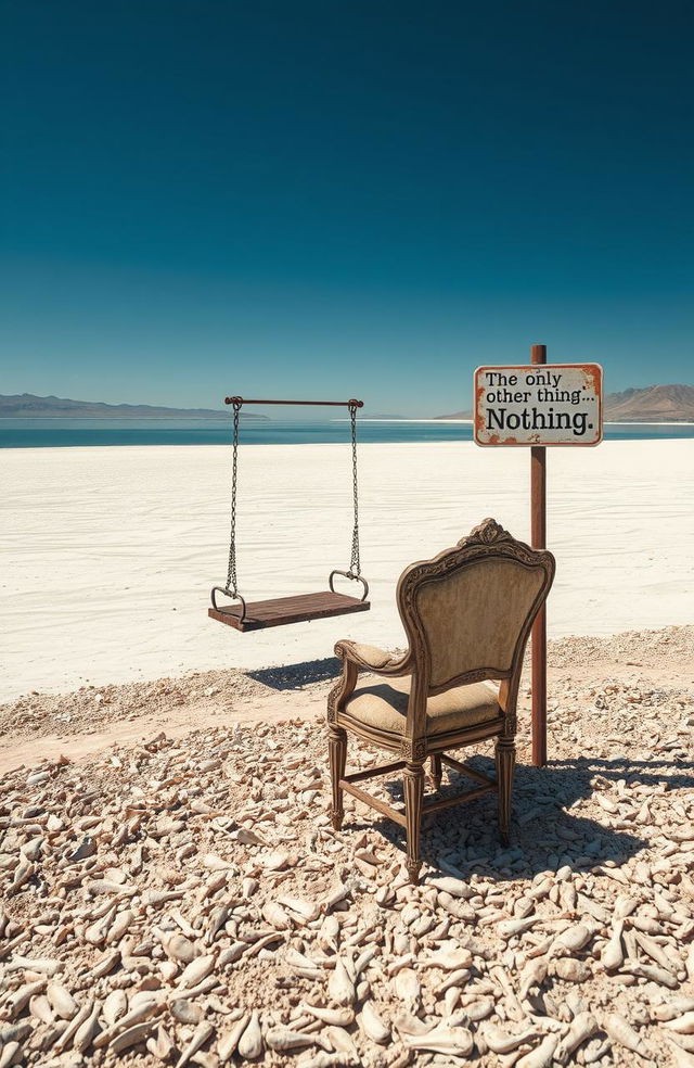 A desolate, alien landscape featuring the Salton Sea, resembling a post-apocalyptic graveyard in California