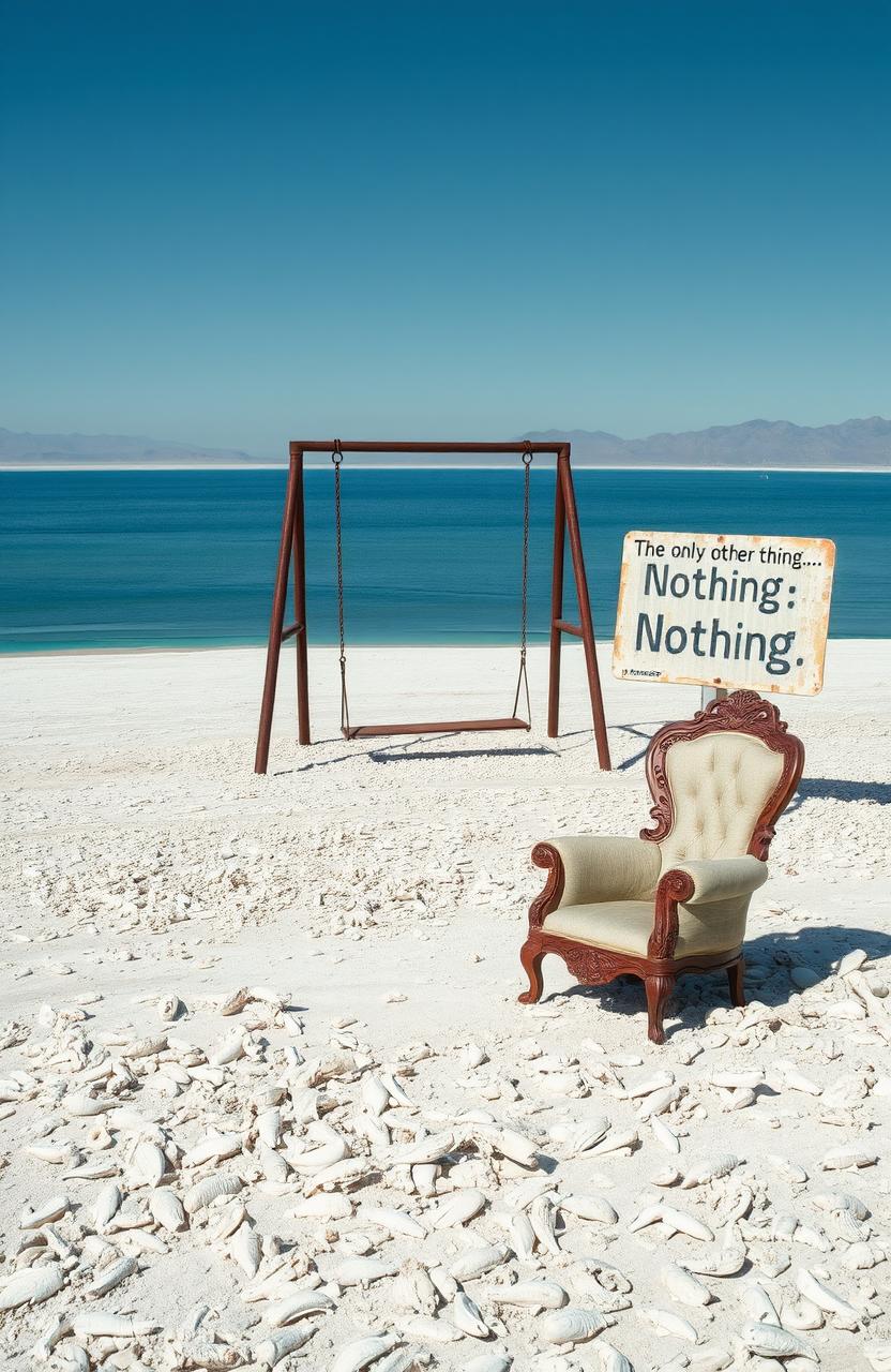 A desolate, alien landscape featuring the Salton Sea, resembling a post-apocalyptic graveyard in California