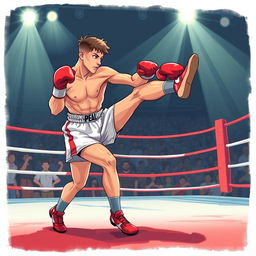 An action-packed illustration showcasing dynamic footwork in boxing