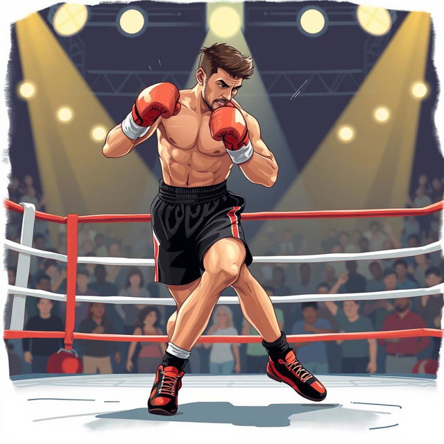 An action-packed illustration showcasing dynamic footwork in boxing