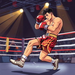 An action-packed illustration showcasing dynamic footwork in boxing