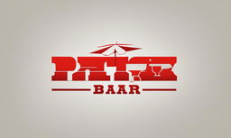 A vibrant red logo for 'Patio' bar, featuring a stylized patio umbrella and various drink icons.