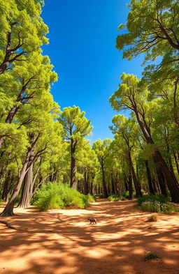 A vast, lush forest thriving in the middle of a barren desert landscape