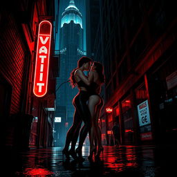 A noir-inspired, gritty scene capturing the essence of a Sin City film, infused with the dark, gothic atmosphere of Gotham City
