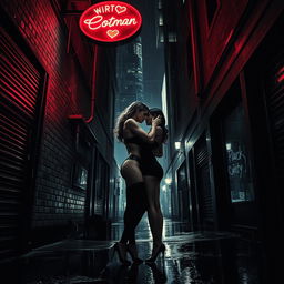 A noir-inspired, gritty scene capturing the essence of a Sin City film, infused with the dark, gothic atmosphere of Gotham City