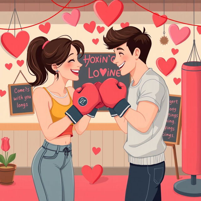 A romantic and playful illustration depicting the theme 'Boxing for Love'