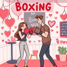 A romantic and playful illustration depicting the theme 'Boxing for Love'