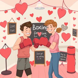 A romantic and playful illustration depicting the theme 'Boxing for Love'