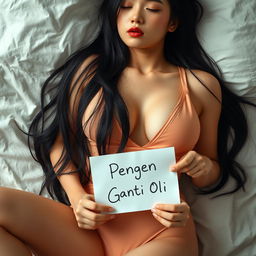 A stunning and realistic full body shot of a 20-year-old girl with a cute Japanese face, featuring a slim body and very massive breasts