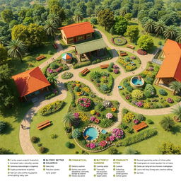 A vibrant design for a 2-acre eco recreation center located in Kisarawe village, featuring a stunning butterfly garden as its centerpiece
