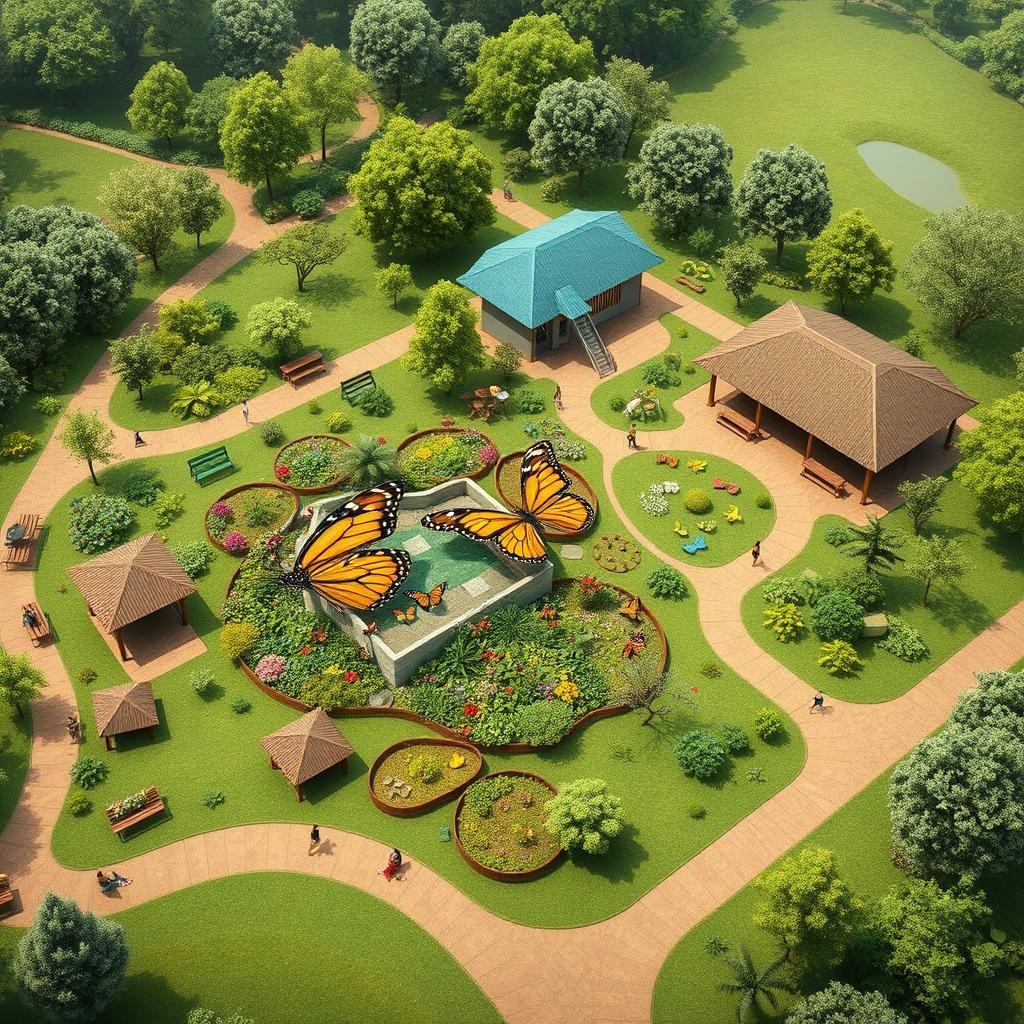 A vibrant design for a 2-acre eco recreation center located in Kisarawe village, featuring a stunning butterfly garden as its centerpiece