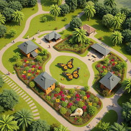 A vibrant design for a 2-acre eco recreation center located in Kisarawe village, featuring a stunning butterfly garden as its centerpiece