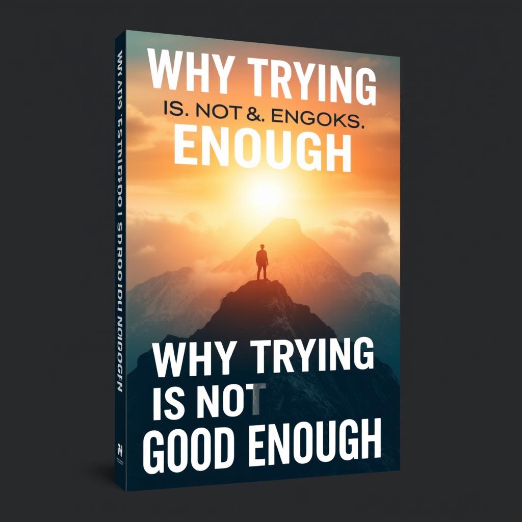 An engaging and thought-provoking book cover design for the title 'Why Trying is Not Good Enough', illustrating the struggle between effort and achievement