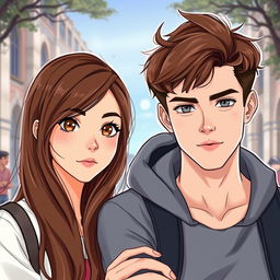 An engaging illustration of a romantic duo of college students