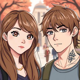 A heartfelt illustration of a romantic duo of college students