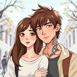 A heartfelt illustration of a romantic duo of college students