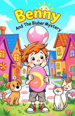 A whimsical illustration for a children's book titled "Benny and the Bubblegum Mystery