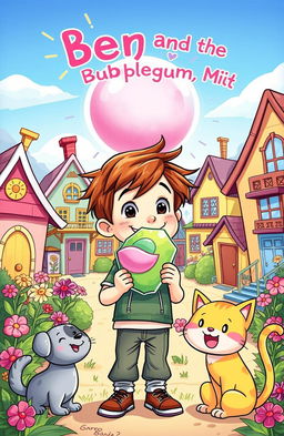 A whimsical illustration for a children's book titled "Benny and the Bubblegum Mystery