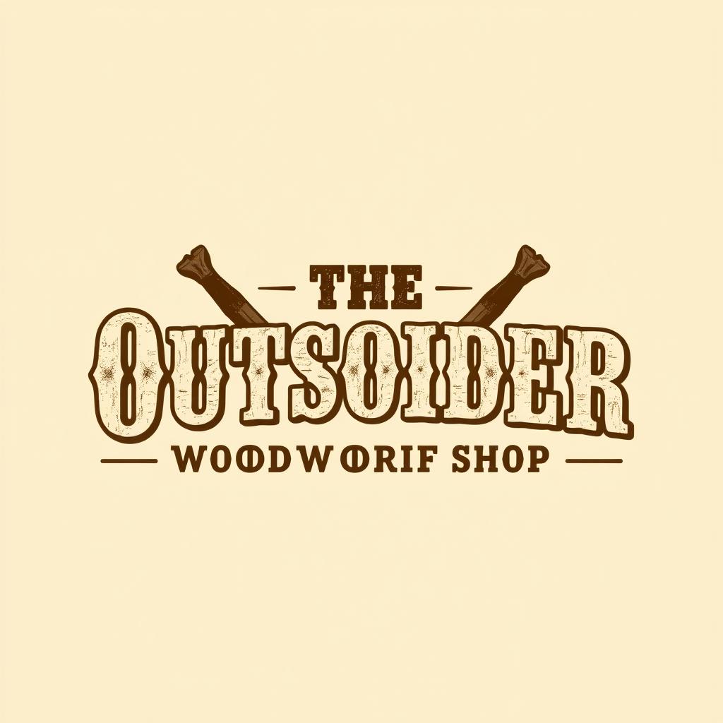 A logo design for a woodworking shop named "The Outsider", featuring bold lettering in an Old West style