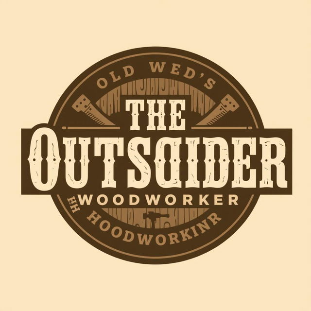 A logo design for a woodworking shop named "The Outsider", featuring bold lettering in an Old West style