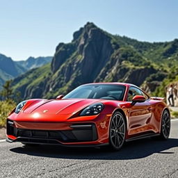 A stunning modern Porsche car named Paonanda, showcasing sleek, aerodynamic lines and a vibrant color palette