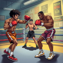 A captivating and dynamic illustration featuring a diverse group of boxers in a training environment