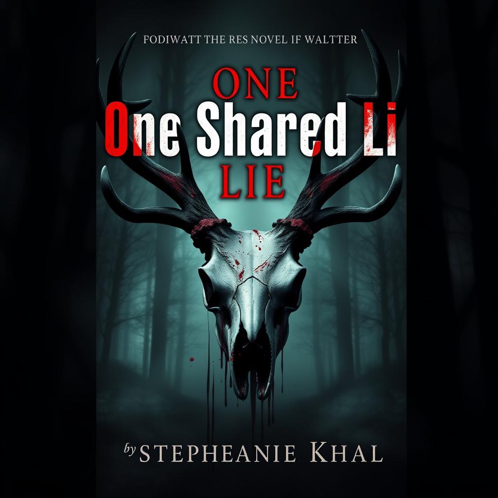 A visually captivating book cover for a novel titled 'One Shared Lie' by Stephanie Khal