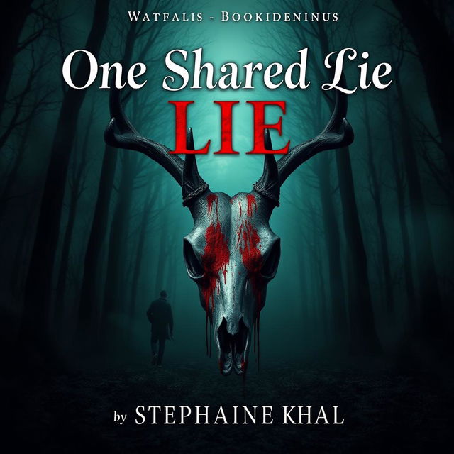 A visually captivating book cover for a novel titled 'One Shared Lie' by Stephanie Khal