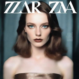 Super-photorealistic model with brown hair, pale skin, and striking eyes dressed in Zara attire