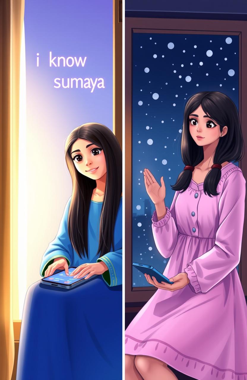 A heartwarming scene depicting two beautiful girls separated by distance yet connected through technology