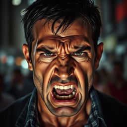 A striking portrait of an angry man, capturing intense emotions and raw energy