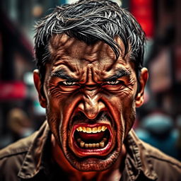 A striking portrait of an angry man, capturing intense emotions and raw energy
