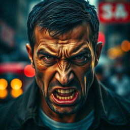 A striking portrait of an angry man, capturing intense emotions and raw energy