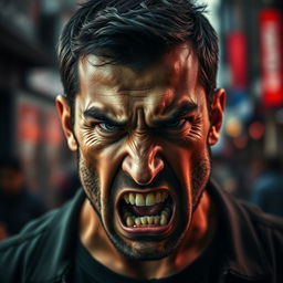 A striking portrait of an angry man, capturing intense emotions and raw energy