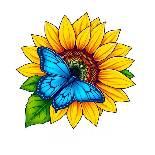 A logo design featuring a sunflower with vibrant yellow petals, intricate details, and a dynamic appearance