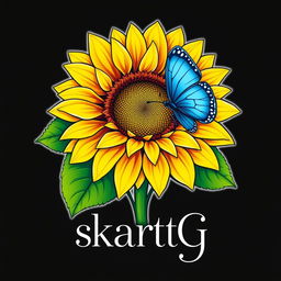 A logo design featuring a sunflower with vibrant yellow petals, intricate details, and a dynamic appearance