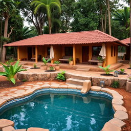 A 2-acre budget eco-friendly lodge designed with five villas built from natural mud materials, showcasing sustainable architecture