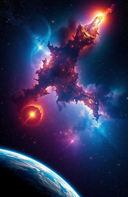 A stunning view of outer space, featuring a galaxy full of colorful stars and nebulae, with bright and vibrant colors illuminating the darkness of the cosmos