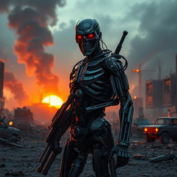 A highly detailed and dramatic scene inspired by the Terminator movie