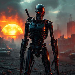 A highly detailed and dramatic scene inspired by the Terminator movie