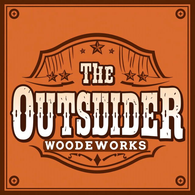 Logo design for a creative woodworking shop featuring the text "The Outsider" styled like an old western poster