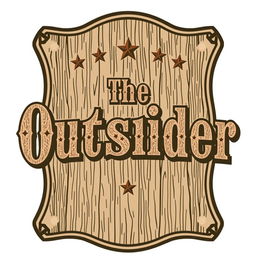 Logo design for a creative woodworking shop featuring the text "The Outsider" styled like an old western poster