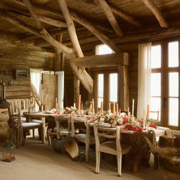 A scene with a traditional rustic setting, showcasing a perfect blend of simplicity and elegance.