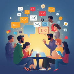 An artistic representation of communication in various forms, illustrating the concept through multiple interconnected elements