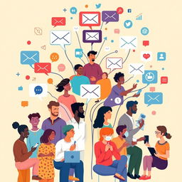 An artistic representation of communication in various forms, illustrating the concept through multiple interconnected elements