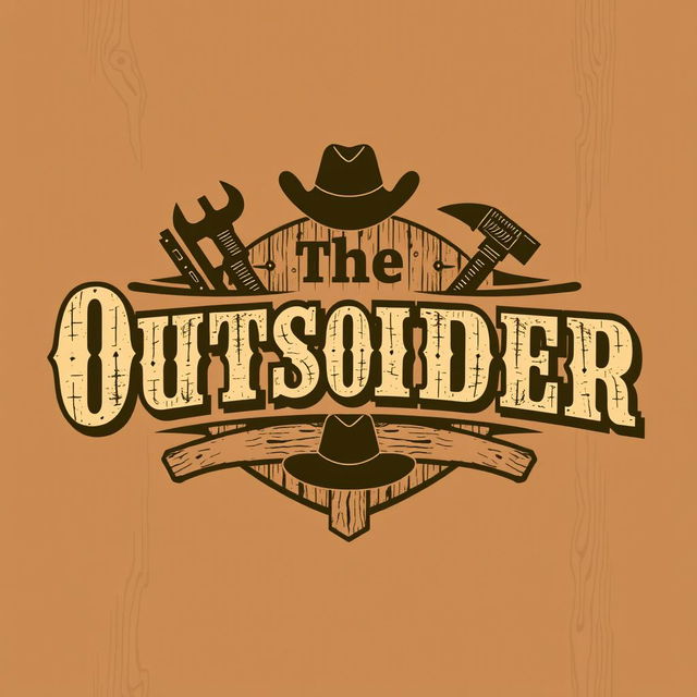 A vintage logo design for a carpentry business named "The Outsider", featuring elements inspired by the old west