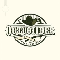 A vintage logo design for a carpentry business named "The Outsider", featuring elements inspired by the old west