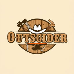 A vintage logo design for a carpentry business named "The Outsider", featuring elements inspired by the old west